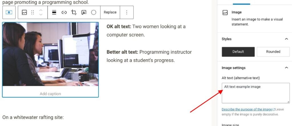 Screenshot of WP editor image block