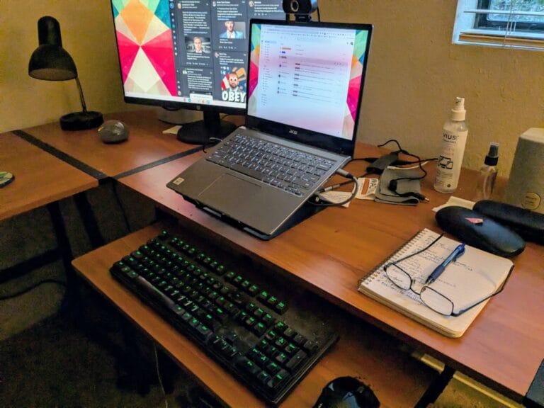 Laptop and external monitor running ChromeOS.